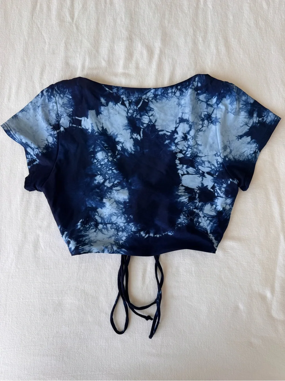 Frankie's Bikinis Navy & Light Blue Tie-Dye Ruched V-Neck Crop Top